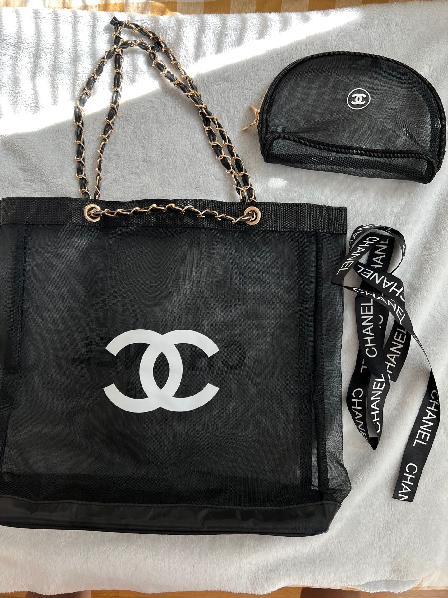 Chanel VIP Mesh Tote Bag & Pouch - Gold