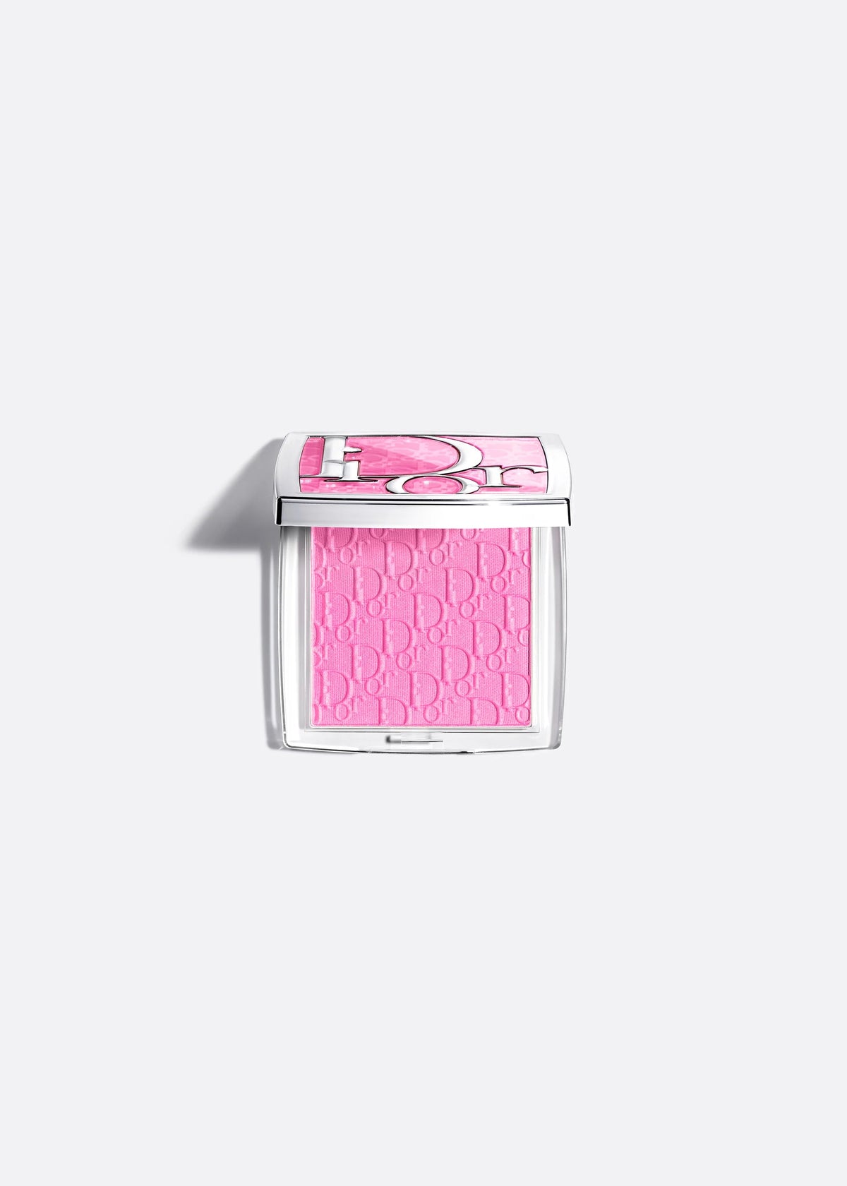 Pink makeup product with brand logo on a white background