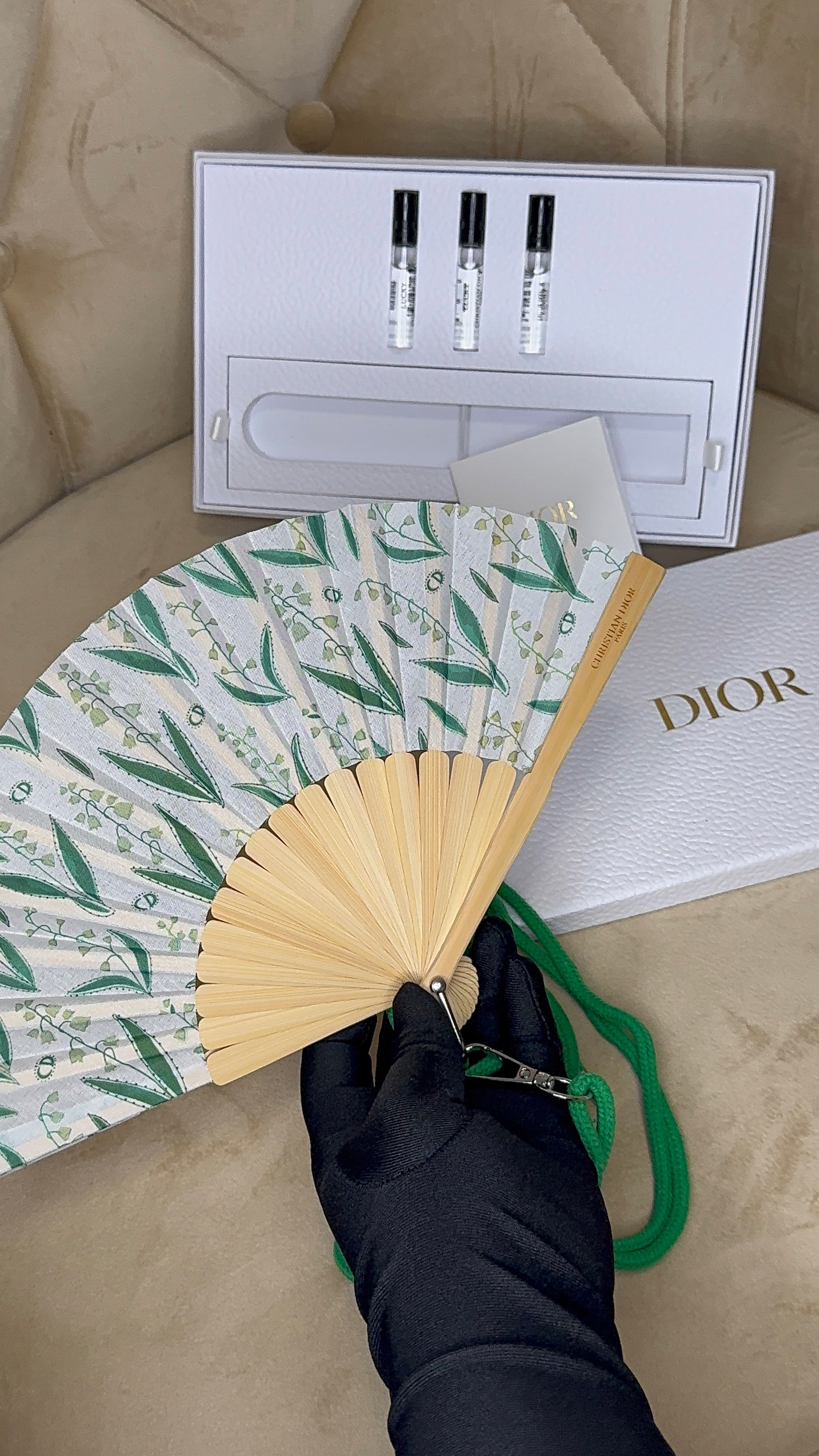 Dior Folding Fan LUCKY with Green Strap 2024