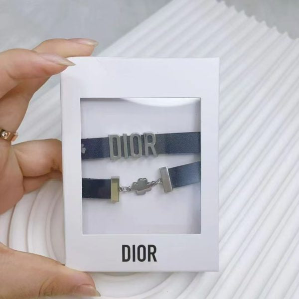 Dior Black Leather Bracelet - Clover Charm