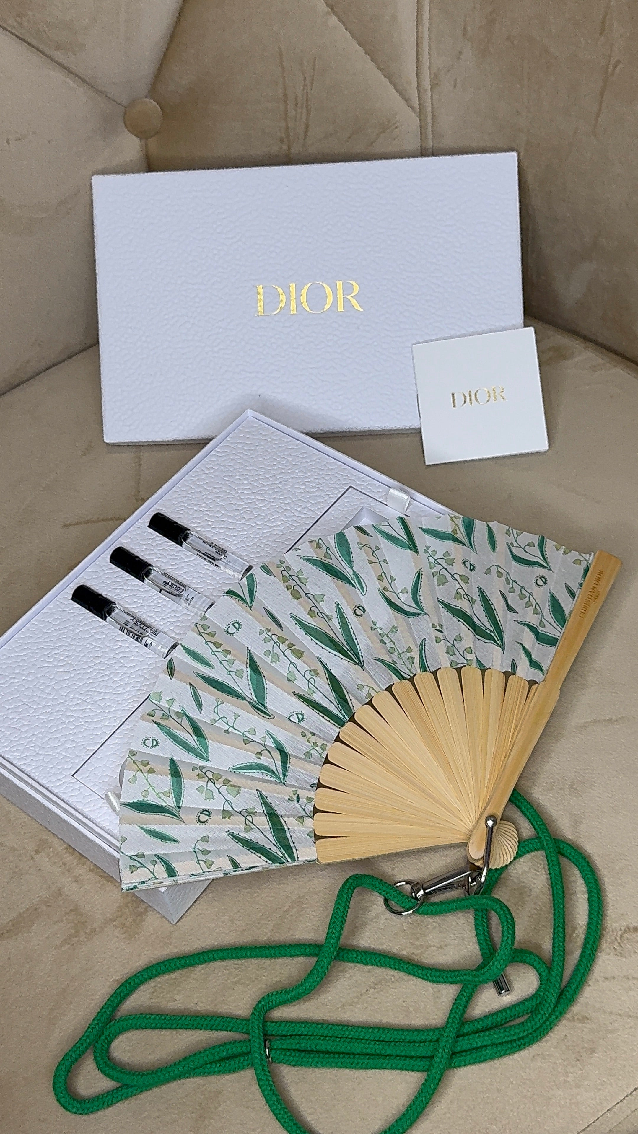 Dior Folding Fan LUCKY with Green Strap 2024