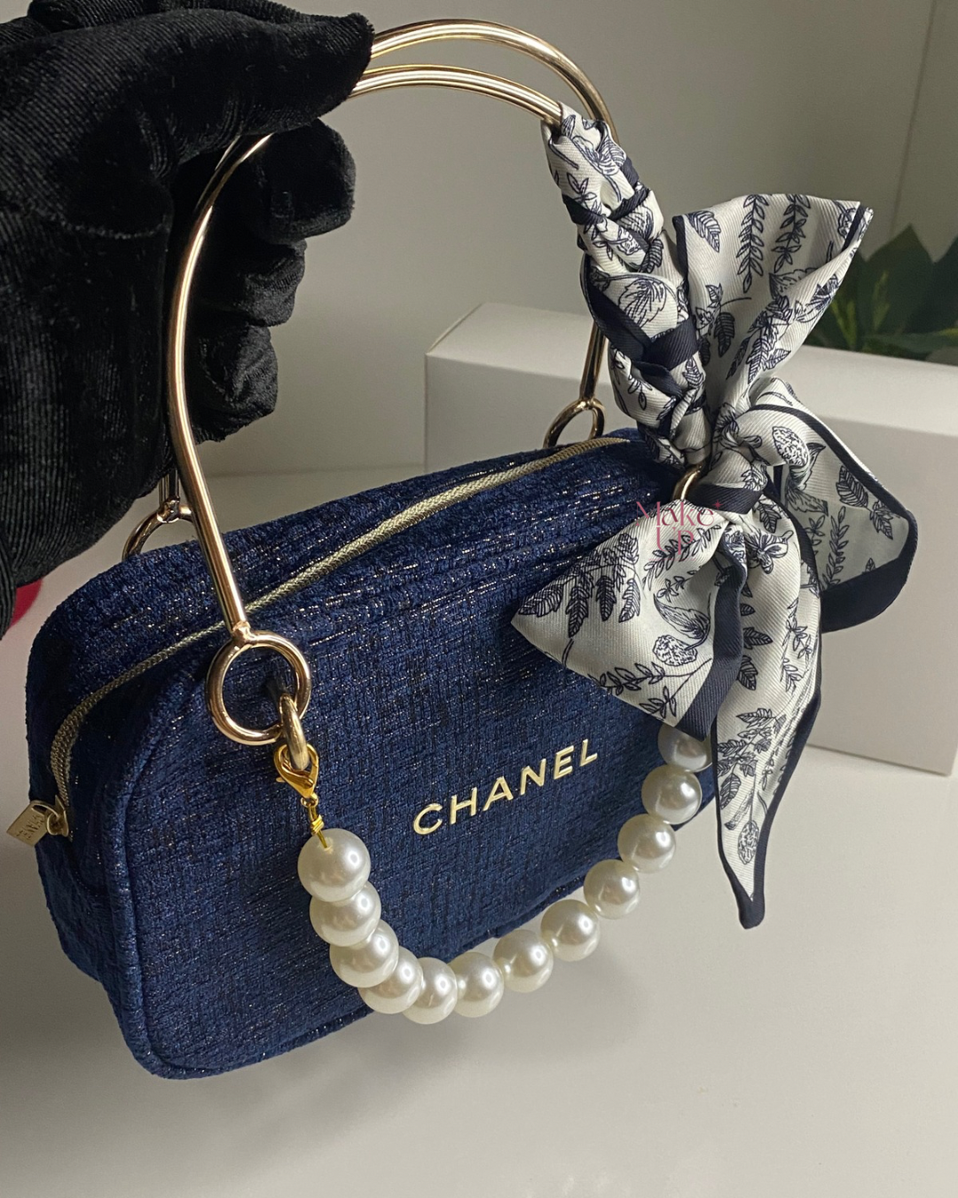 Chanel Navy & Gold Bag With Scarf