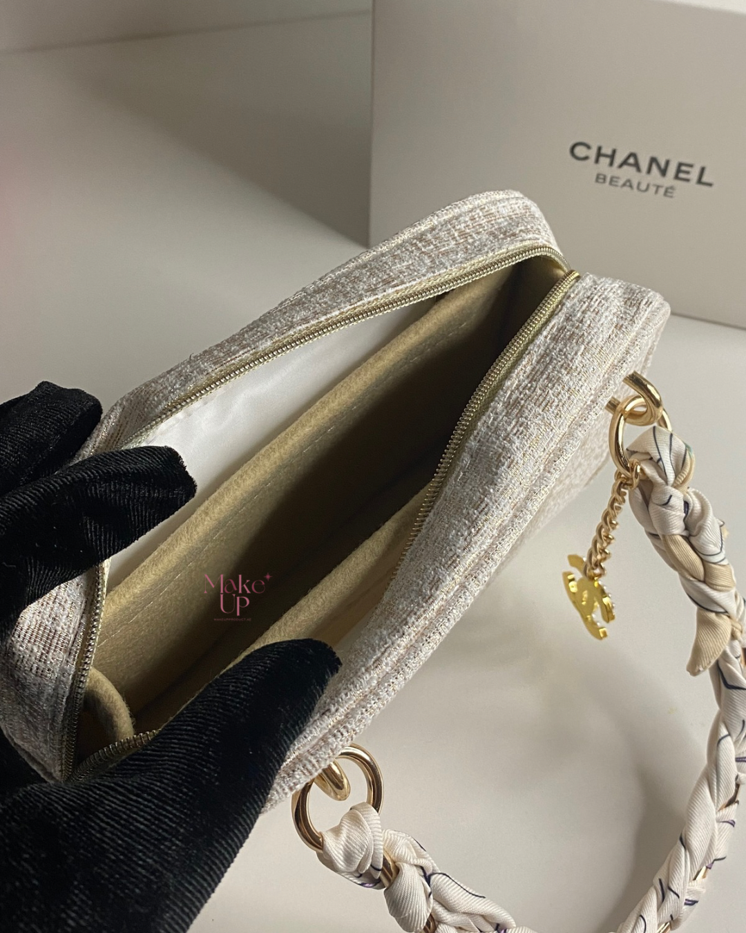 Chanel White & Gold Bag With Scarf