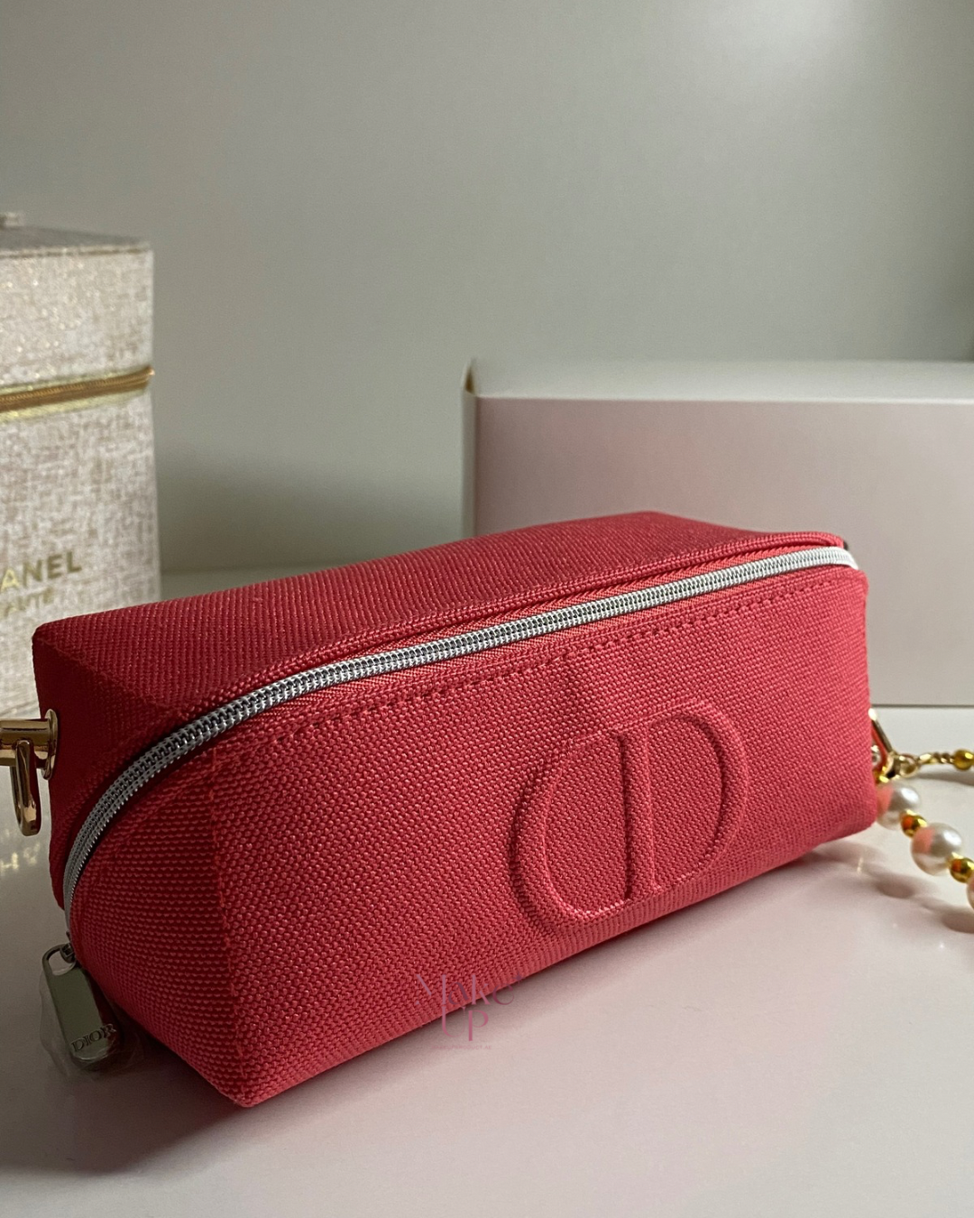 Dior Denim Red Pink CD Logo Bag with Strap