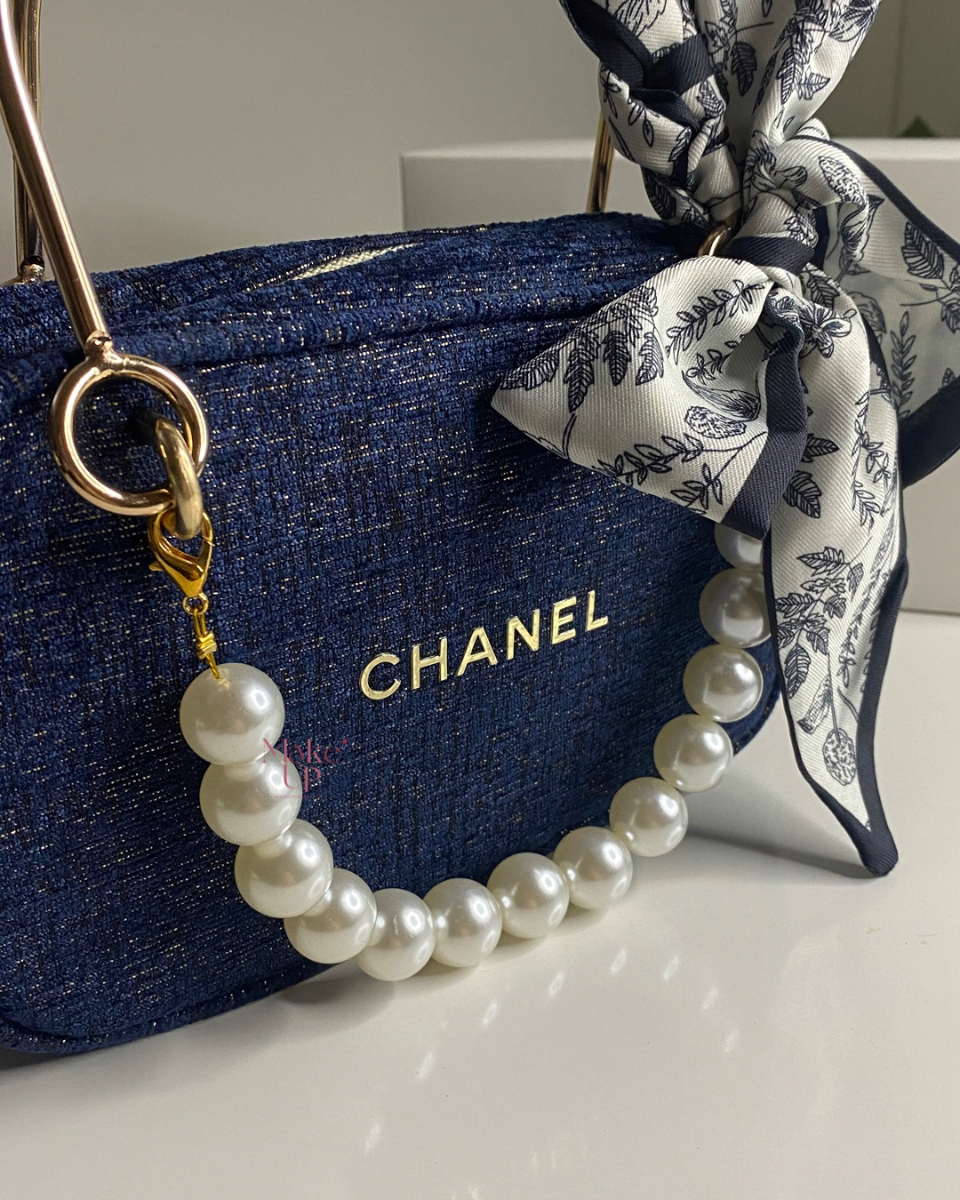 Chanel Navy & Gold Bag With Scarf