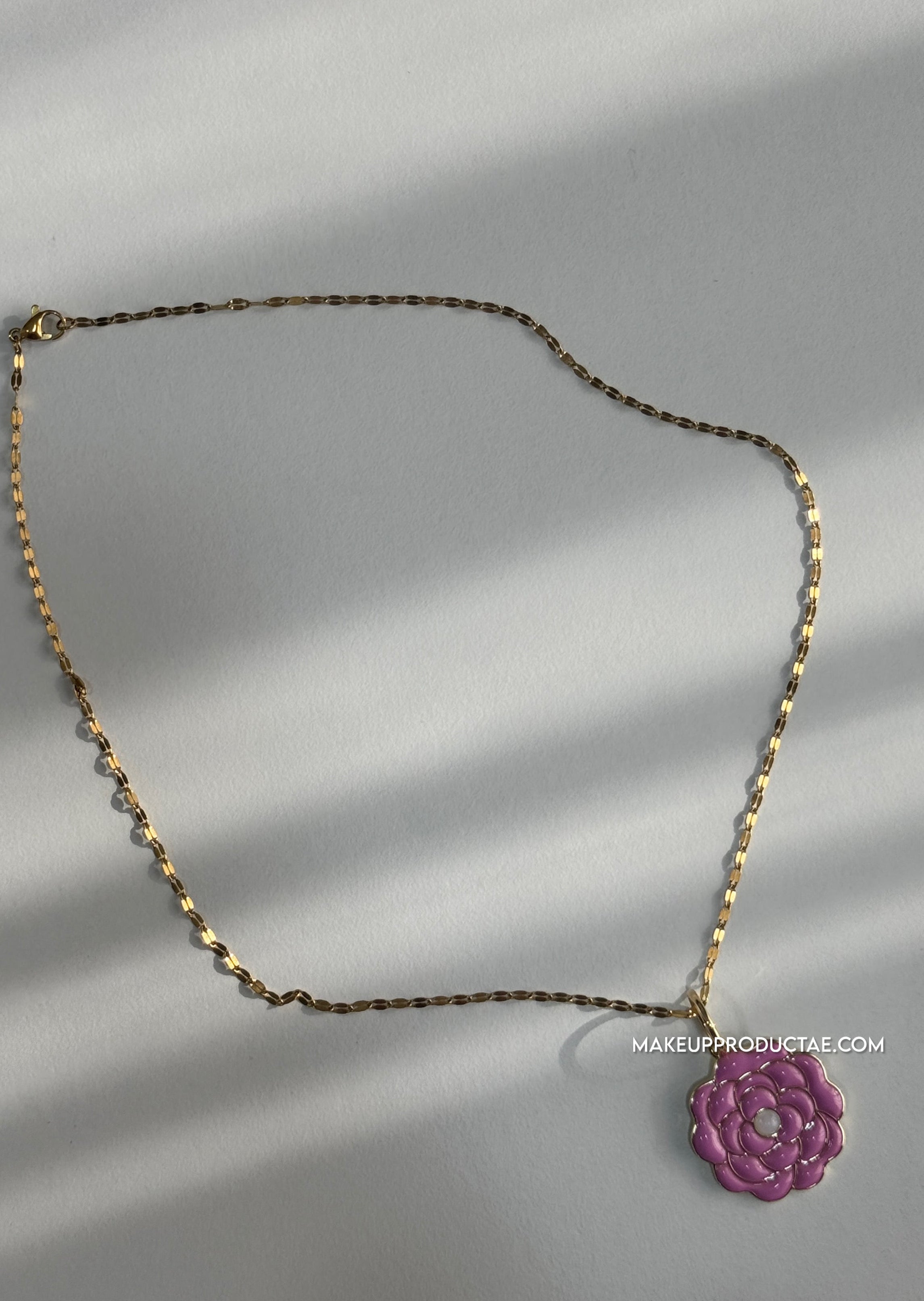 Pink Camellia Charm Necklace