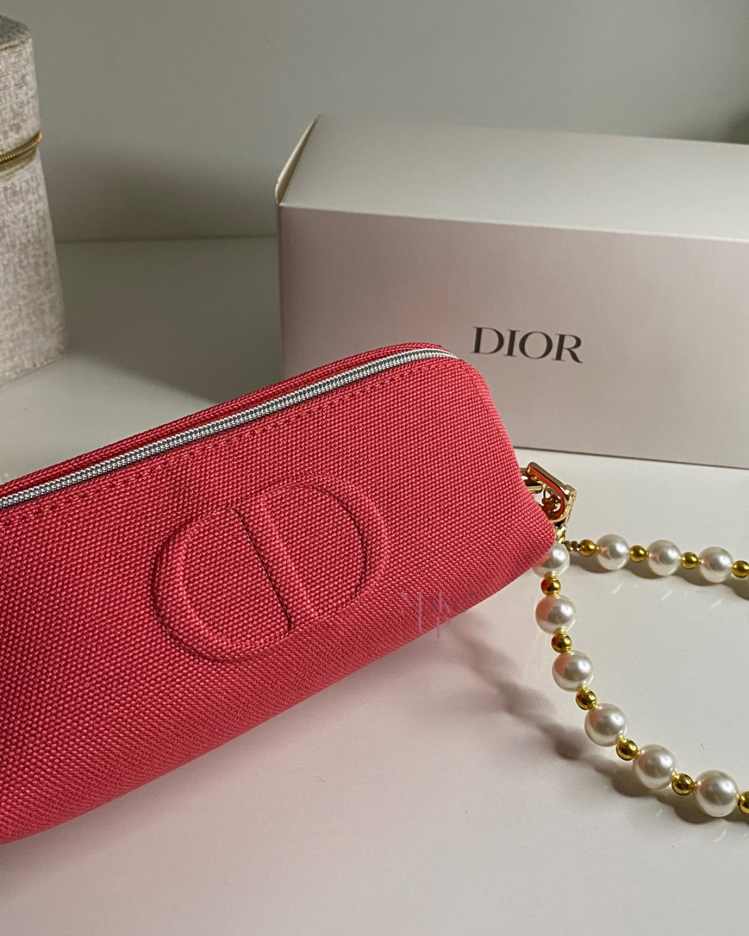 Dior Denim Red Pink CD Logo Bag with Strap