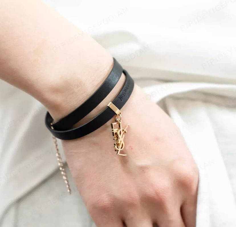 YSL Bracelet Necklace Choker Jewelry Black Gold