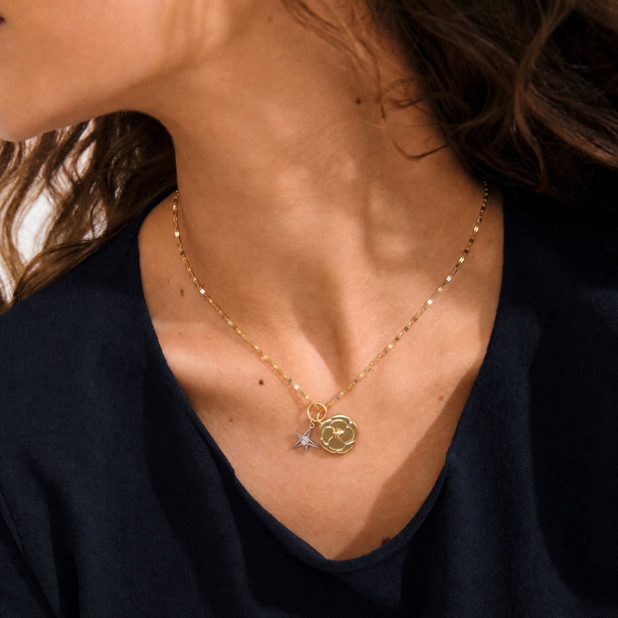 Camellia Charm Necklace Gold & Silver