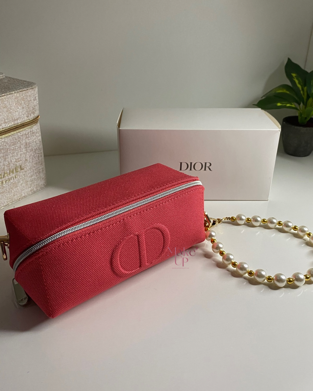 Dior Denim Red Pink CD Logo Bag with Strap