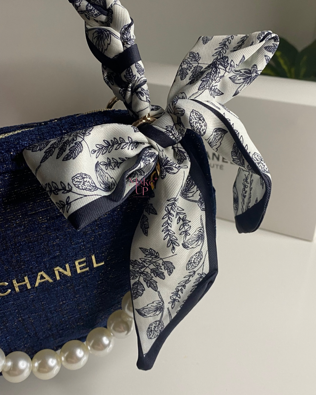 Chanel Navy & Gold Bag With Scarf