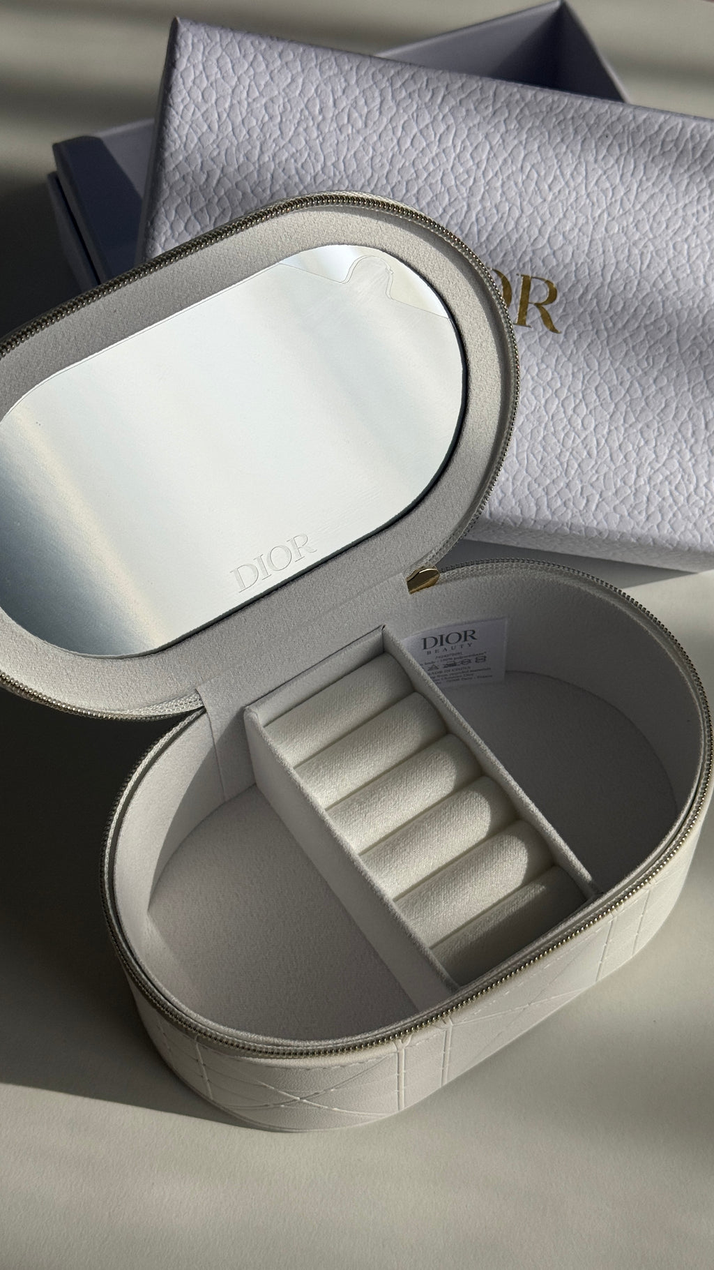 Off-White Travel Vanity Case with Mirror