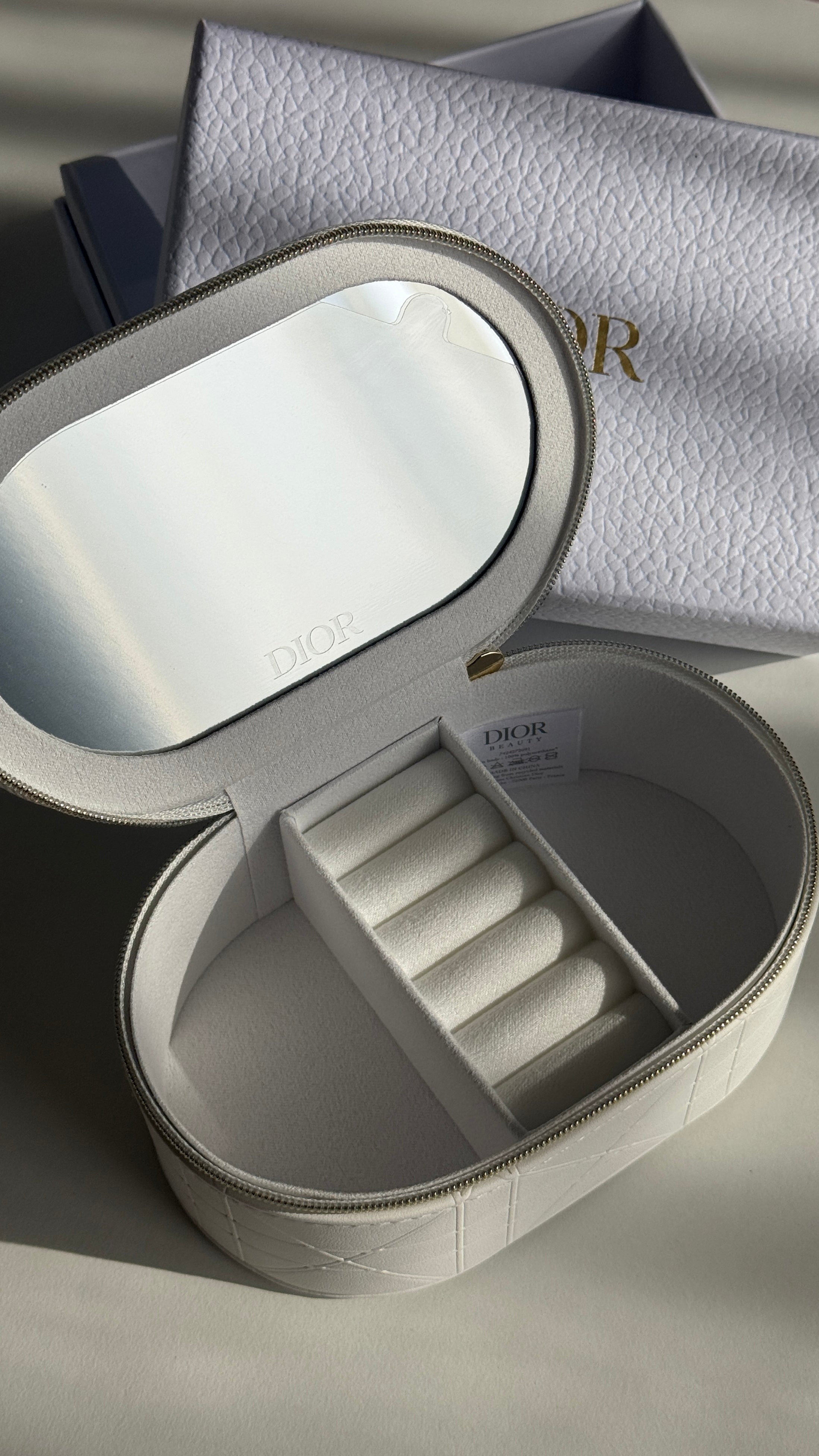 Off-White Travel Vanity Case with Mirror