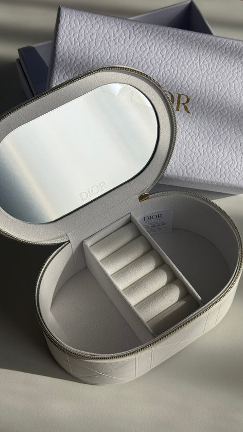 Off-White Travel Vanity Case with Mirror