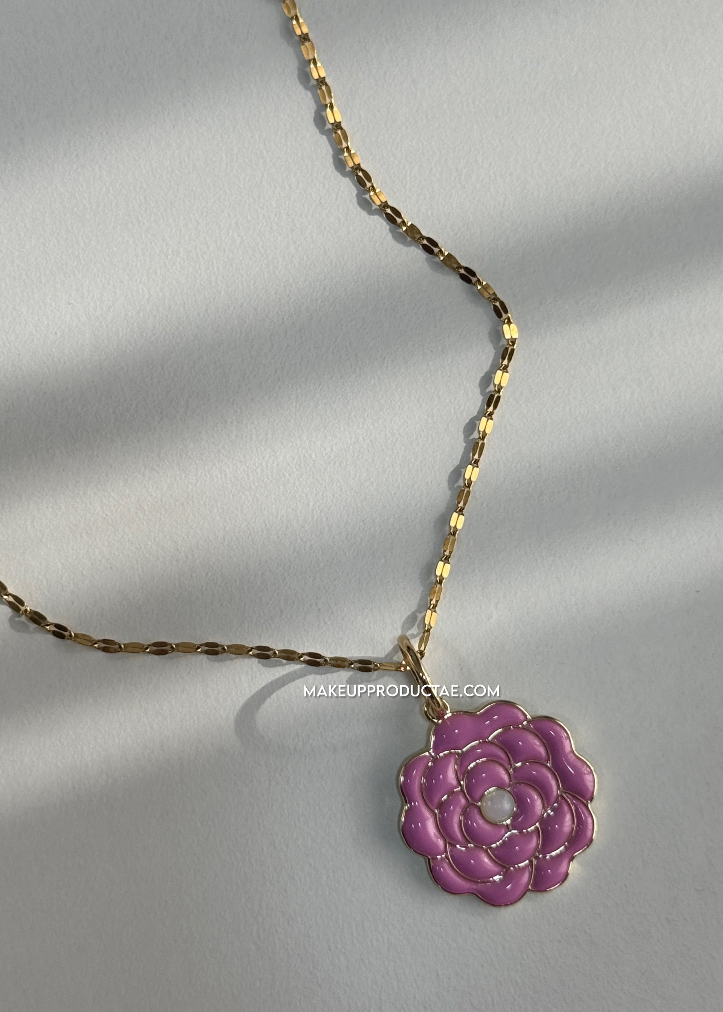 Pink Camellia Charm Necklace