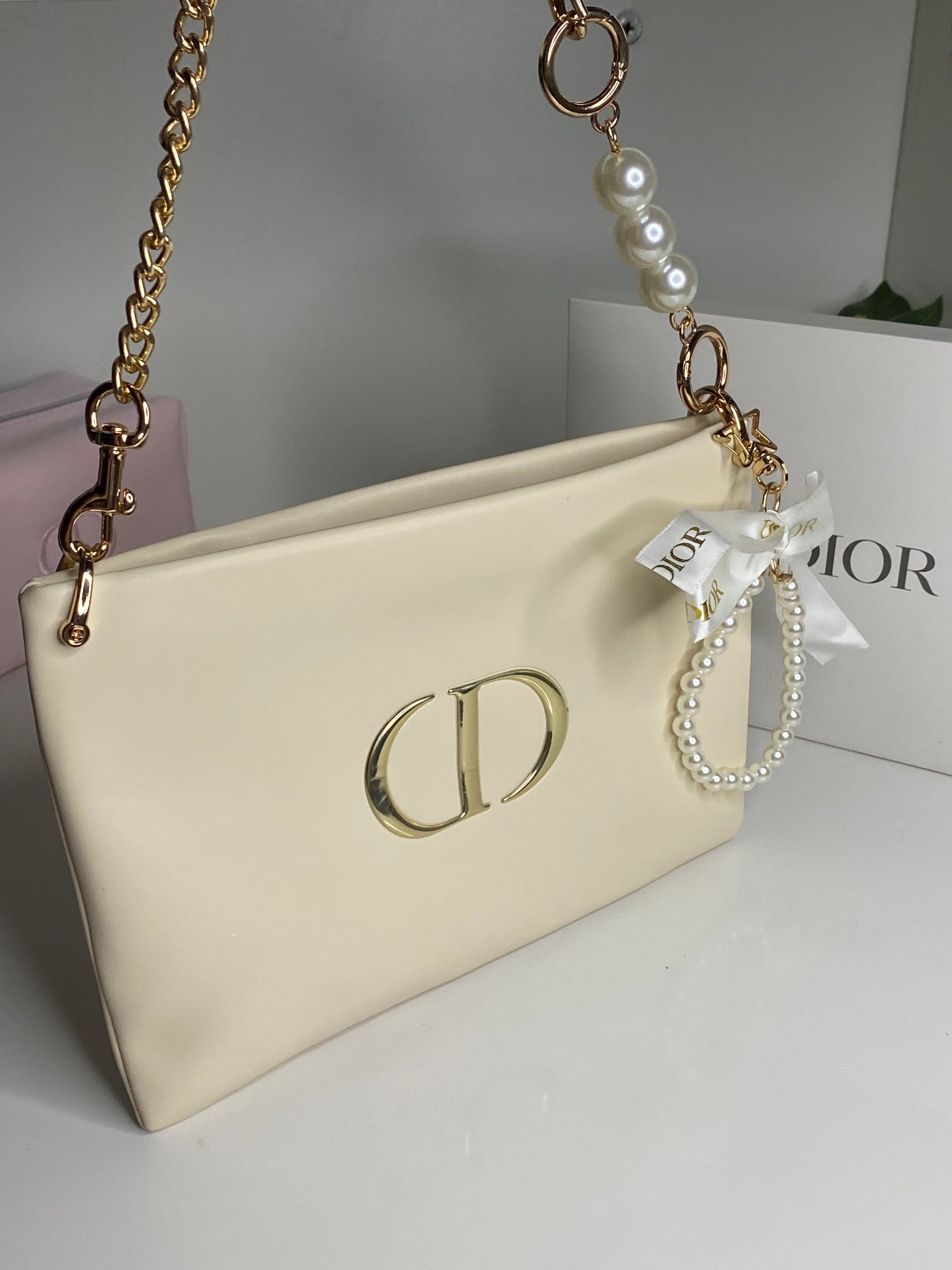 Dior CD Bag With Gold-Pearl Strap & Additional Accessories