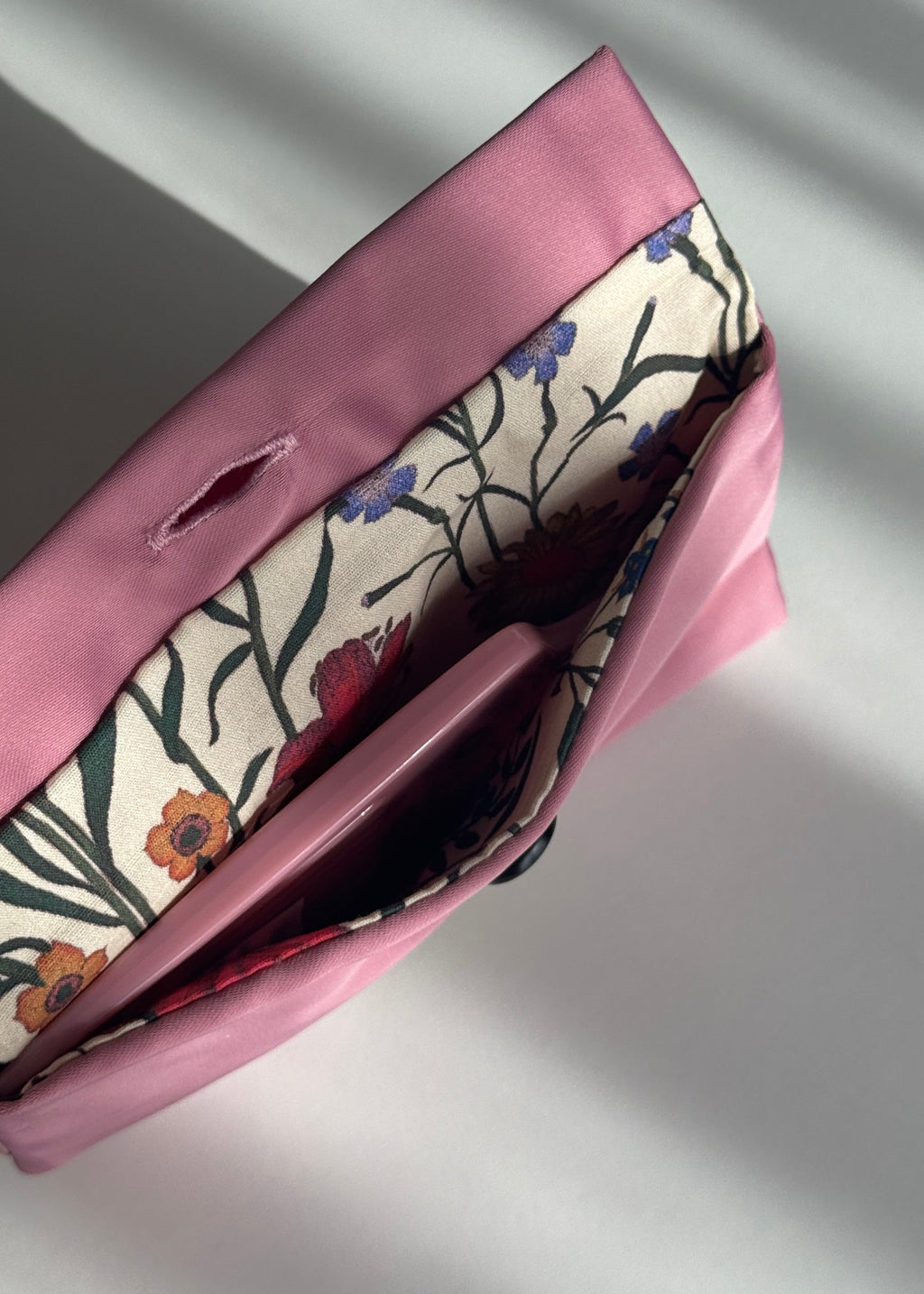 Pink Hair Comb & Floral Pouch