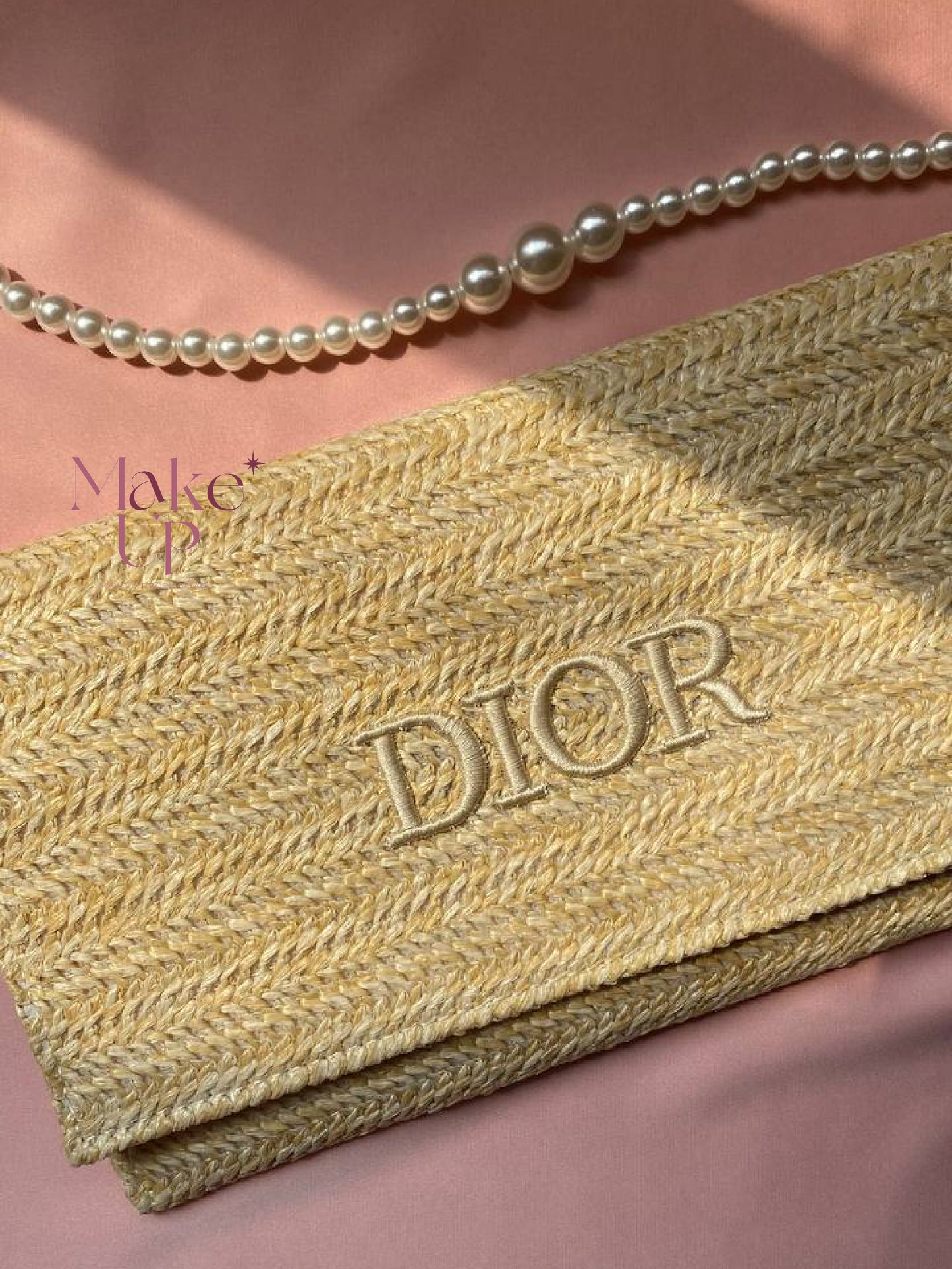 Dior raffia Clutch Bag (Pouch) With Pearl Strap