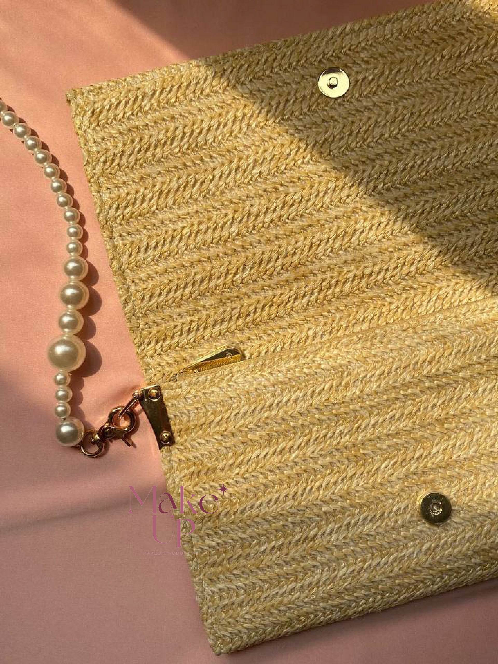 Dior raffia Clutch Bag (Pouch) With Pearl Strap