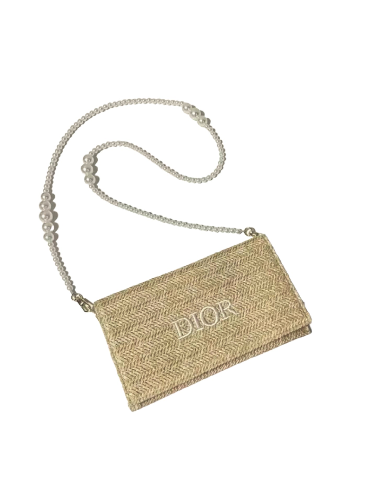 Dior raffia Clutch Bag (Pouch) With Pearl Strap