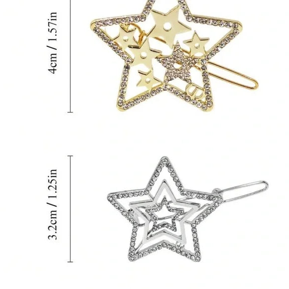 Gold and Silver Star Hair Clips 2025