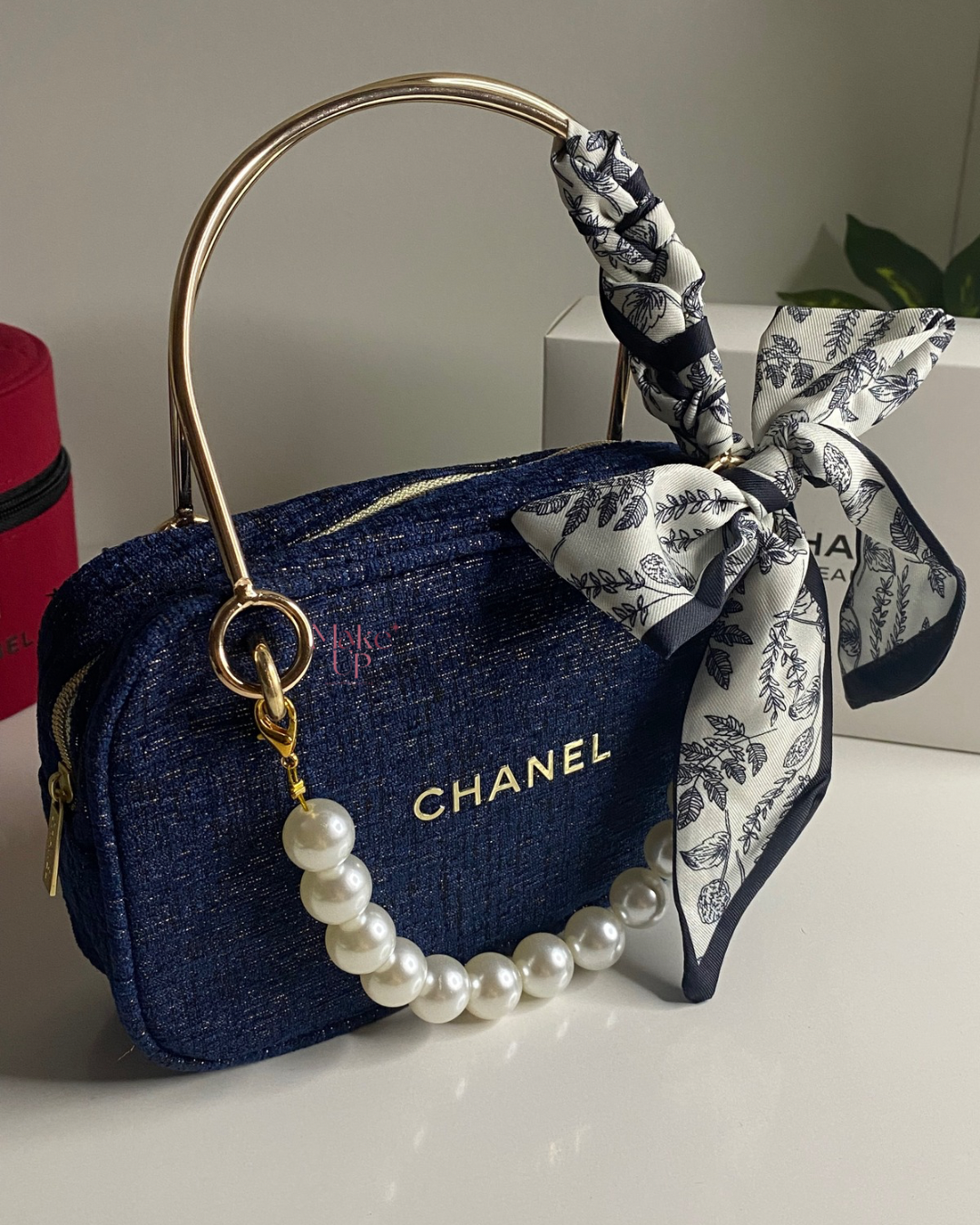 Chanel Navy & Gold Bag With Scarf