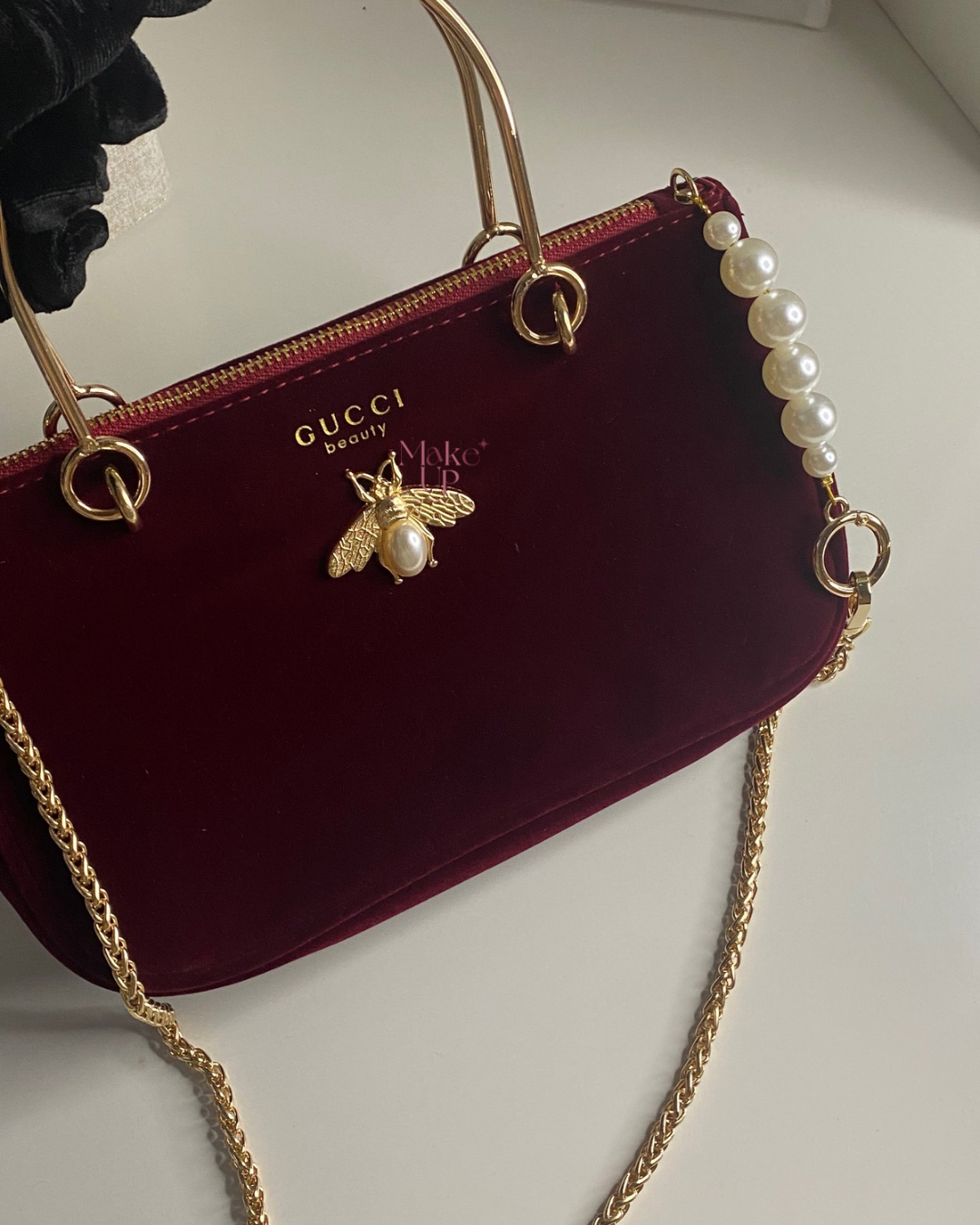 Gucci Velvet Bag Maroon With Strap