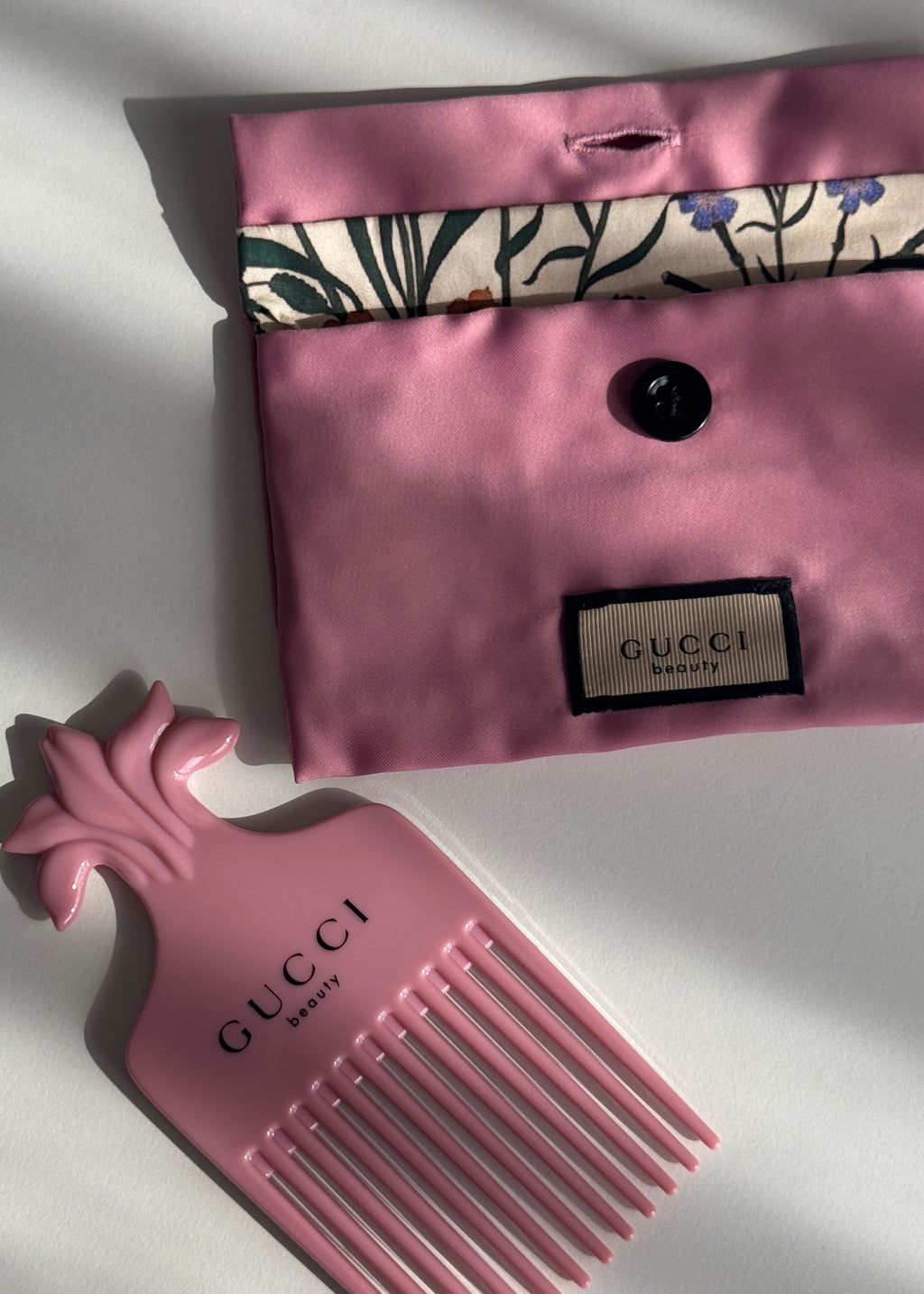 Pink Hair Comb & Floral Pouch
