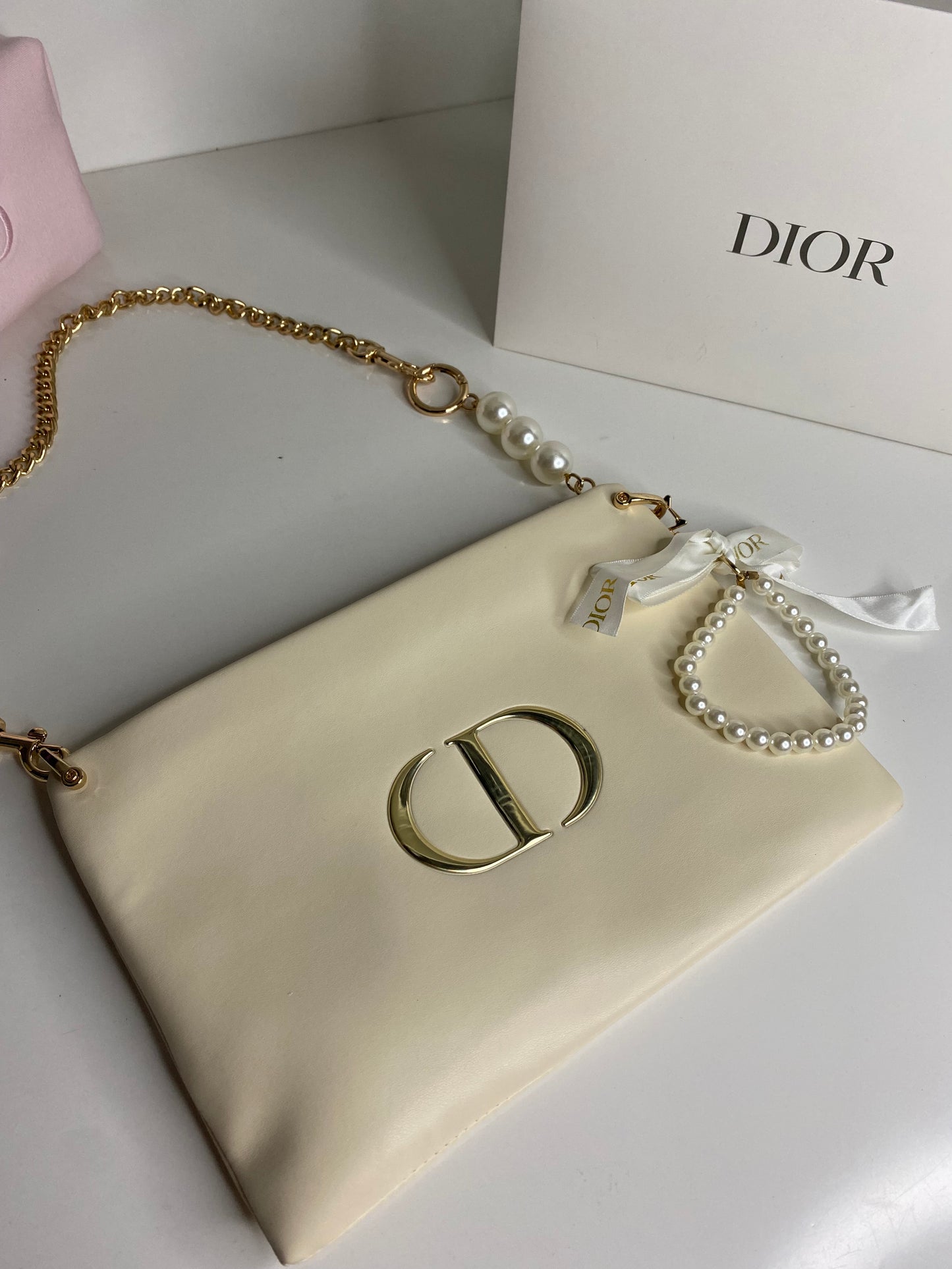 Dior CD Bag With Gold-Pearl Strap & Additional Accessories