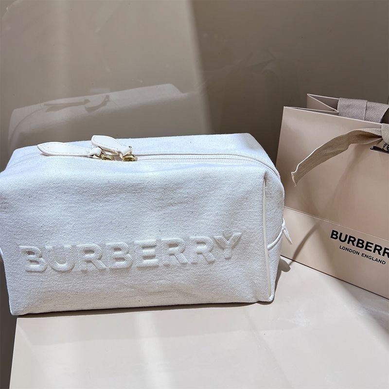 Burberry Canvas Embossed Logo Pouch - Cream