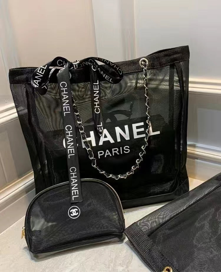 Chanel VIP Mesh Tote Bag & Pouch - Silver